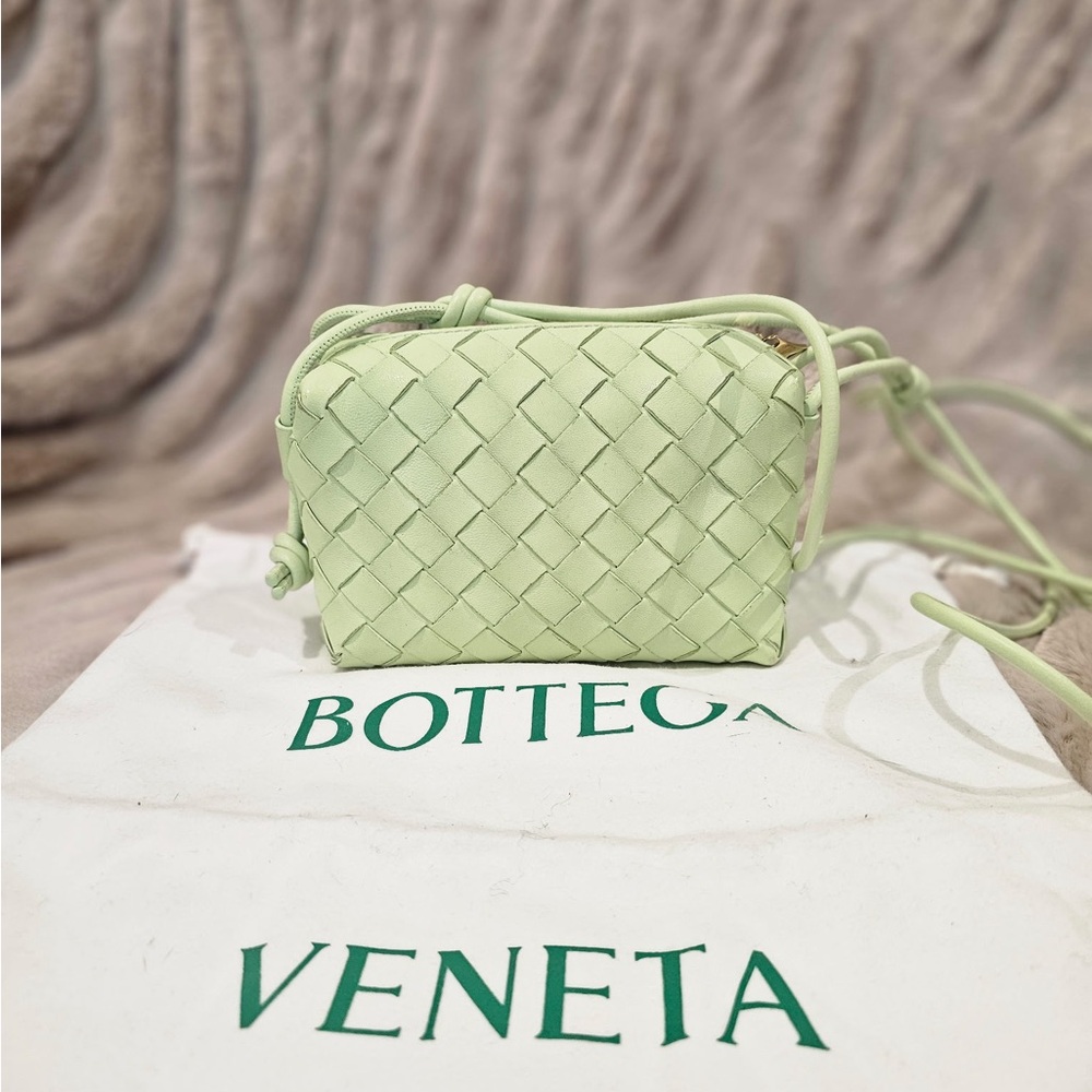 Bottega Veneta Pastel Green Fennel Gold Intrecciato Mini Crossbody
